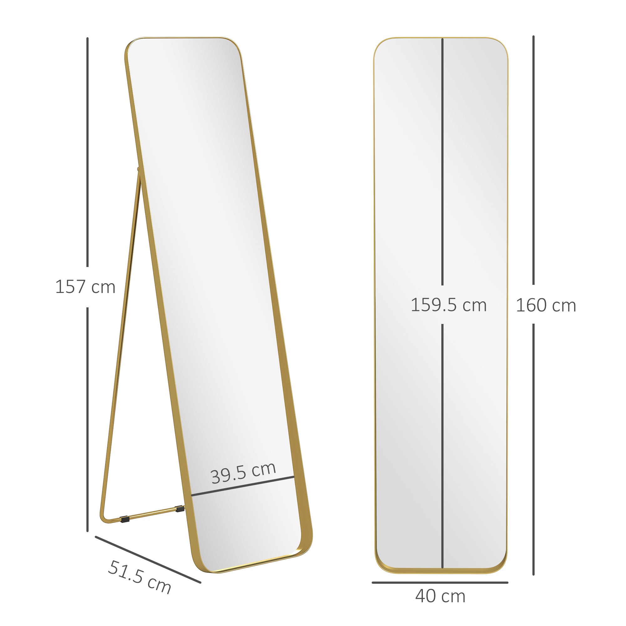 HOMCOM 40 x 160 cm Rectangular Full Length Mirror - Gold Tone